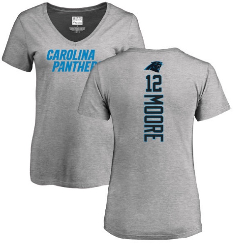 Carolina Panthers Ash Women DJ Moore Backer V-Neck NFL Football #12 T Shirt->nfl t-shirts->Sports Accessory